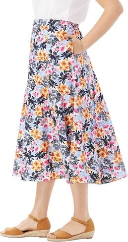 Woman Within Plus Size Print Linen-Blend Midi Skirt (Petite Available) in Saudi Arabia