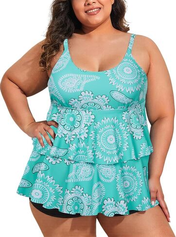 ZNU Plus Size Tankini Swimsuits for Women 2025 Paisley Two Piece Swimwear Bathing Suits with Boyshorts in Saudi Arabia
