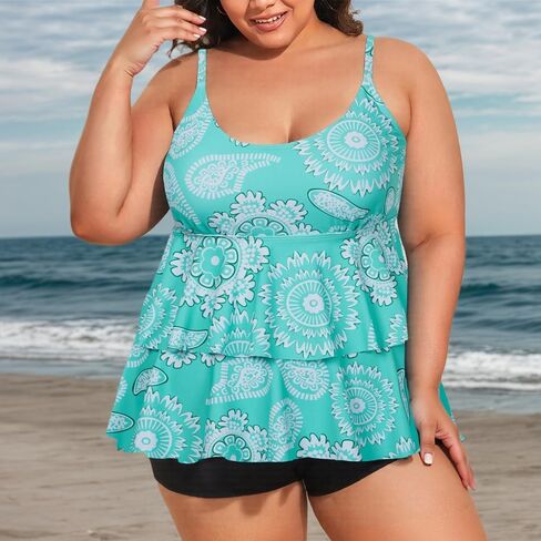 ZNU Plus Size Tankini Swimsuits for Women 2025 Paisley Two Piece Swimwear Bathing Suits with Boyshorts in Saudi Arabia