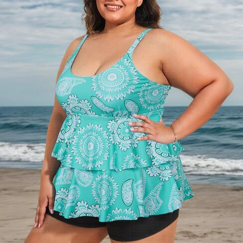 ZNU Plus Size Tankini Swimsuits for Women 2025 Paisley Two Piece Swimwear Bathing Suits with Boyshorts in Saudi Arabia