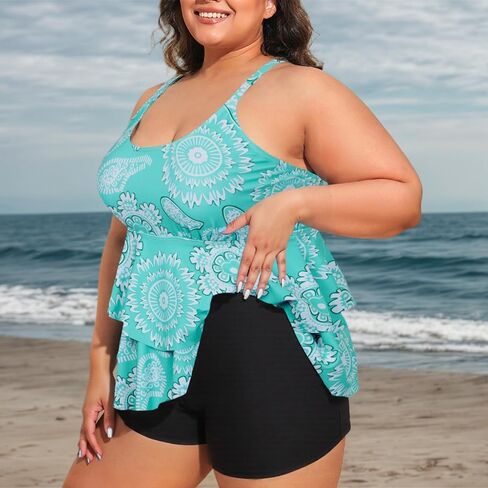 ZNU Plus Size Tankini Swimsuits for Women 2025 Paisley Two Piece Swimwear Bathing Suits with Boyshorts in Saudi Arabia