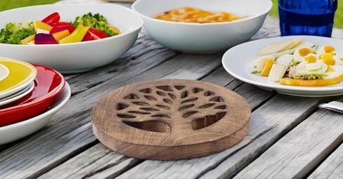 Handmade Wooden Trivet For Hot Dishes Plates & Pots Holder Hot Pad For Kitchen & Dining Table Decor Cookware Heat Resistant Rustic Decorative Carvings Tabletop Home & Dining Table Essentials (Antique) in Kuwait
