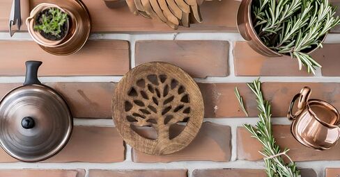 Handmade Wooden Trivet For Hot Dishes Plates & Pots Holder Hot Pad For Kitchen & Dining Table Decor Cookware Heat Resistant Rustic Decorative Carvings Tabletop Home & Dining Table Essentials (Antique) in Kuwait