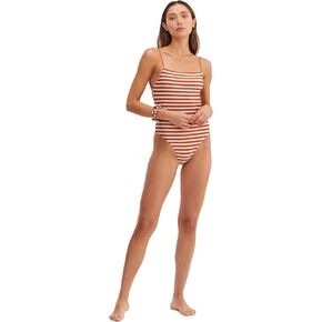 Gottex Au Naturel Golden Hour Women's Stripe Black and Ivory One Piece Swimsuit with Lurex Texture and Strappy Open Back in Kuwait