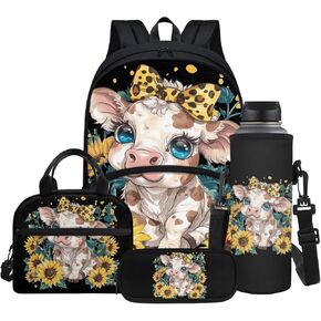 4pcs Backpack Set for Kids, Sunset Horse Sunflowers Print Teenage Students Bookbag with Lunch Bag & Pen Pouch & Water Bottle Cover for School Sport Travel in Kuwait