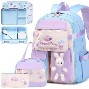 حقيبة الظهر الفتيات مع مجموعة Bento Lunch Box ، حقيبة الظهر Kawaii Bunny School للفتيات مع حاويات الغداء المقاومة لتسرب حقيبة قلم رصاص حقيبة الغداء لمدرسة مرحلة ما قبل المدرسة الابتدائية. in Kuwait