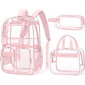Fimibuke Clear Backpack for Girls - 3 PCS Heavy Duty Kids Clear Bags Schoolbag Large Transparent PVC Bookbag with Lunch Box Pencil Case Set for Travel School Concert Stadium Events Backpacks in Kuwait