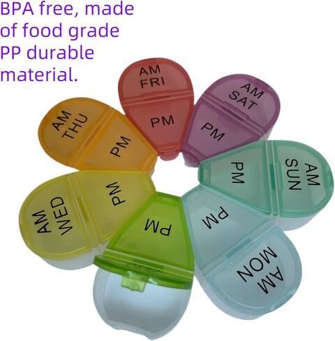 صندوق الأدوية الملون لمدة 7 أيام ، AM PM Food Grade PP Pill Bill Box ، مرتين في اليوم ، مبتكرة وأنيقة ، مريحة للسفر اليومي ، وتستخدم لتخزين الحبوب والمكملات الغذائية والفيتامينات in Kuwait