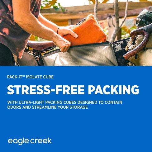 Eagle Creek Pack -It It Emostr Cube - مكعب تعبئة ملابس خفيفة الوزن لزيادة مساحة الأمتعة إلى أقصى حد - فتحة السوستة - مقبض أعلى مريح - شفاف - مقاوم للماء - متوسطة - الأزرق الفجر in Saudi Arabia