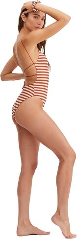 Gottex Au Naturel Golden Hour Women's Stripe Black and Ivory One Piece Swimsuit with Lurex Texture and Strappy Open Back in Kuwait