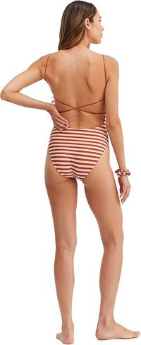 Gottex Au Naturel Golden Hour Women's Stripe Black and Ivory One Piece Swimsuit with Lurex Texture and Strappy Open Back in Kuwait