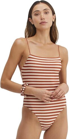 Gottex Au Naturel Golden Hour Women's Stripe Black and Ivory One Piece Swimsuit with Lurex Texture and Strappy Open Back in Kuwait