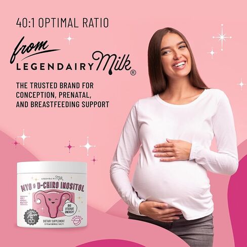 Legendairy Milk Pure Inositol Supplement - Myo Inositol and D-Chiro Inositol Capsules - Ideal 40:1 Ratio - Ovarian & Fertility Support for Women - 30 Day Supply in Kuwait