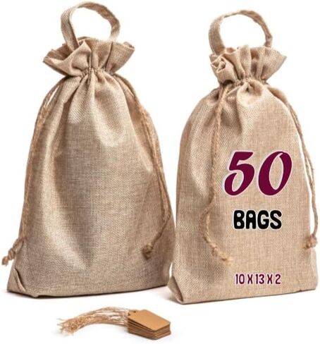 Multi-Use Small Burlap Jute Gift Bags with Drawstring, Handle & Labels - 24 Pack in Saudi Arabia