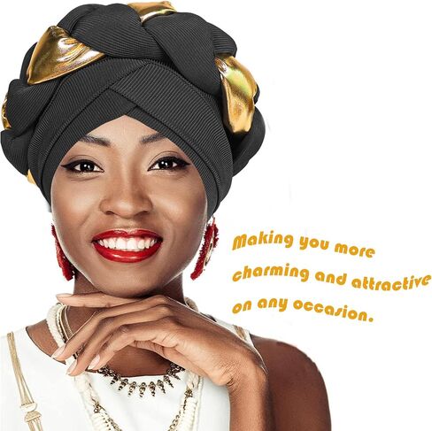 African Women Turban 2 Pcs Twisted Head Wraps for Black Women Pre-Tied Braid Cap Headwear Beanie Hats Hair Cover Headscarf in Saudi Arabia