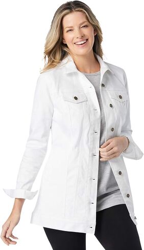 Woman Within Plus Size Long Stretch Denim Jacket Oversized Jean Jacket in Saudi Arabia