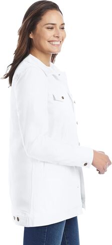 Woman Within Plus Size Long Stretch Denim Jacket Oversized Jean Jacket in Saudi Arabia