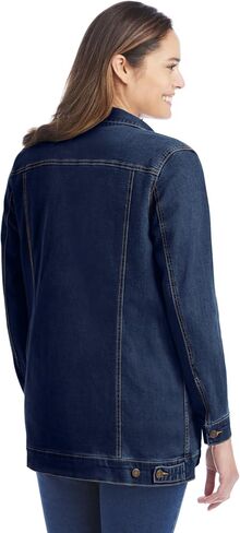 Woman Within Plus Size Long Stretch Denim Jacket Oversized Jean Jacket in Saudi Arabia