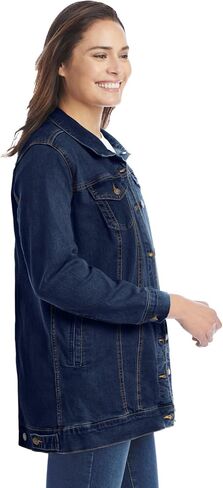 Woman Within Plus Size Long Stretch Denim Jacket Oversized Jean Jacket in Saudi Arabia
