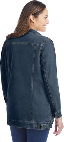 Woman Within Plus Size Long Stretch Denim Jacket Oversized Jean Jacket in Saudi Arabia