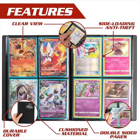 Monster 4 Pocket Trading Card Album- 20 Side Loading, Theft Deterrent, Padded Pages for Extra Protection - Deluxe Binder Holds 160 Yugioh, MTG, Magic The Gathering, Pokémon & Sport Cards - Matte Black in Kuwait
