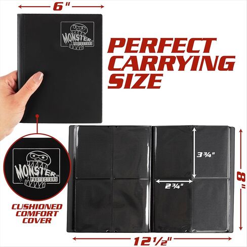 Monster 4 Pocket Trading Card Album- 20 Side Loading, Theft Deterrent, Padded Pages for Extra Protection - Deluxe Binder Holds 160 Yugioh, MTG, Magic The Gathering, Pokémon & Sport Cards - Matte Black in Kuwait