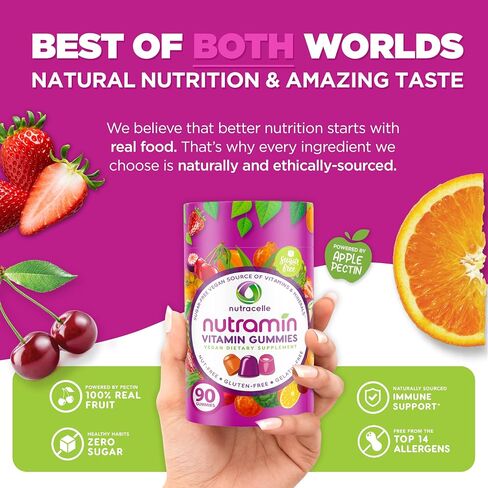 Nutramin Daily Vegan Keto Multivitamin Gmumies Non GMO Vitamin C ، D + Zinc for Plant ، خالية من السكر ، خالية من الجوز ، خالية من الغلوتين ، البيوتين ، فيتامين A ، B ، B6 ، B12 وأكثر 90 ، 45 يومًا in Saudi Arabia