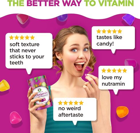 Nutramin Daily Vegan Keto Multivitamin Gmumies Non GMO Vitamin C ، D + Zinc for Plant ، خالية من السكر ، خالية من الجوز ، خالية من الغلوتين ، البيوتين ، فيتامين A ، B ، B6 ، B12 وأكثر 90 ، 45 يومًا in Saudi Arabia