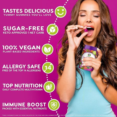 Nutramin Daily Vegan Keto Multivitamin Gmumies Non GMO Vitamin C ، D + Zinc for Plant ، خالية من السكر ، خالية من الجوز ، خالية من الغلوتين ، البيوتين ، فيتامين A ، B ، B6 ، B12 وأكثر 90 ، 45 يومًا in Saudi Arabia