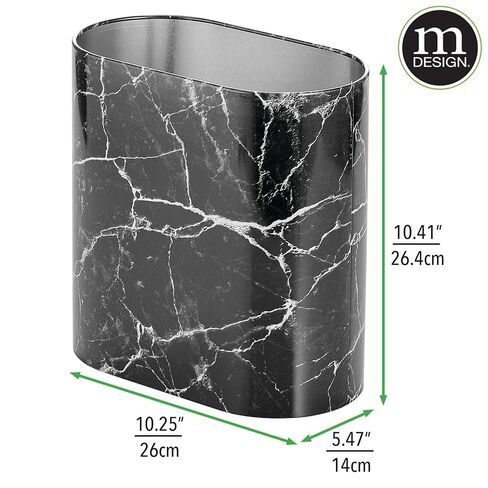 mDesign Metal Freestanding Slim Toilet Bowl Brush and Holder + Rectangle Narrow 5 Liter / 1.3 Gallon Step Pedal Trash Can Wastebasket for Bathroom - Small, Compact Design - Set of 2 - Brushed/Chrome in Kuwait