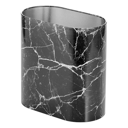 mDesign Metal Freestanding Slim Toilet Bowl Brush and Holder + Rectangle Narrow 5 Liter / 1.3 Gallon Step Pedal Trash Can Wastebasket for Bathroom - Small, Compact Design - Set of 2 - Brushed/Chrome in Kuwait