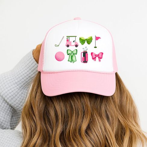 Girly Golf Themed Graphics Women's Hat Classic 5 Panel Mesh Snap Back Trucker Hat in Saudi Arabia