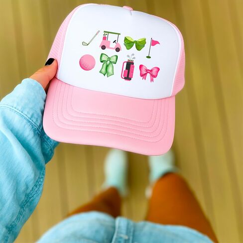 Girly Golf Themed Graphics Women's Hat Classic 5 Panel Mesh Snap Back Trucker Hat in Saudi Arabia