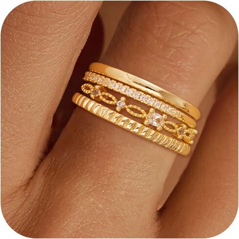 حلقات الذهب القابلة للتكديس للنساء - Dainty 14k حقًا مملوءة بالذهب خواتم قابلة للتكديس مجموعة خاتم الإبهام in Saudi Arabia