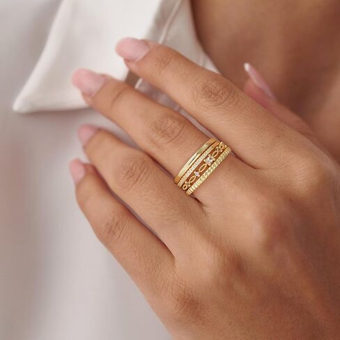 حلقات الذهب القابلة للتكديس للنساء - Dainty 14k حقًا مملوءة بالذهب خواتم قابلة للتكديس مجموعة خاتم الإبهام in Saudi Arabia