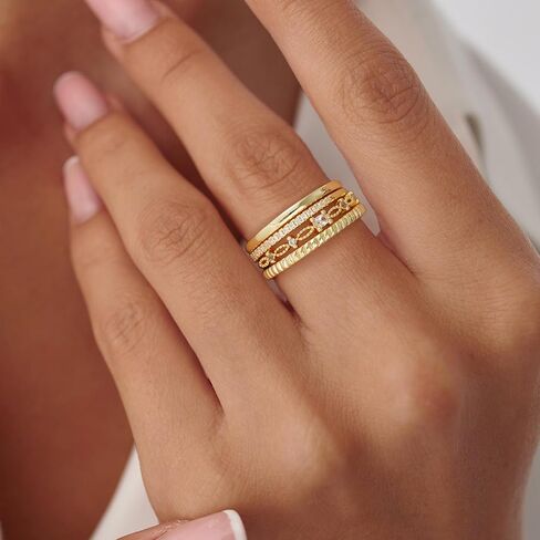 حلقات الذهب القابلة للتكديس للنساء - Dainty 14k حقًا مملوءة بالذهب خواتم قابلة للتكديس مجموعة خاتم الإبهام in Saudi Arabia