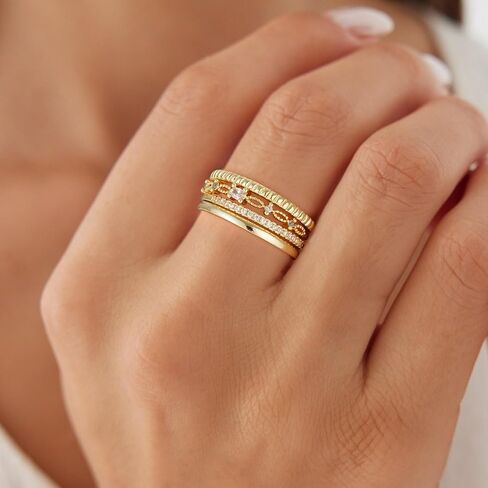 حلقات الذهب القابلة للتكديس للنساء - Dainty 14k حقًا مملوءة بالذهب خواتم قابلة للتكديس مجموعة خاتم الإبهام in Saudi Arabia