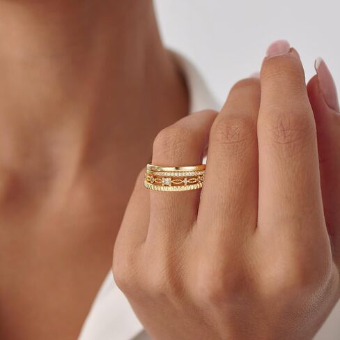 حلقات الذهب القابلة للتكديس للنساء - Dainty 14k حقًا مملوءة بالذهب خواتم قابلة للتكديس مجموعة خاتم الإبهام in Saudi Arabia