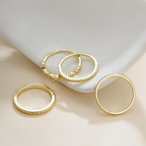 حلقات الذهب القابلة للتكديس للنساء - Dainty 14k حقًا مملوءة بالذهب خواتم قابلة للتكديس مجموعة خاتم الإبهام in Saudi Arabia