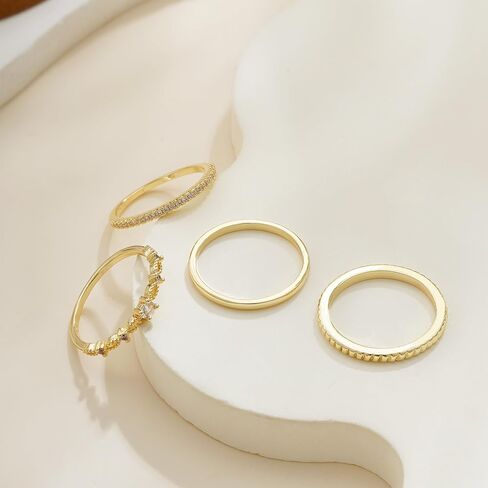 حلقات الذهب القابلة للتكديس للنساء - Dainty 14k حقًا مملوءة بالذهب خواتم قابلة للتكديس مجموعة خاتم الإبهام in Saudi Arabia
