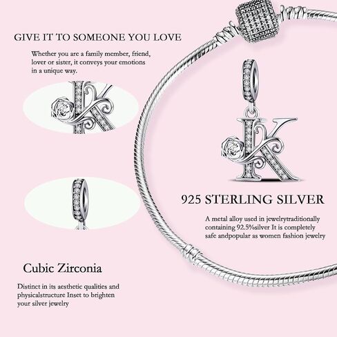 Suitable for Pandora Bracelet Letter Charms, Romantic Rose Charms, Jewelry Gifts for Yourself, Mom, Daughter, Girlfriends in Kuwait