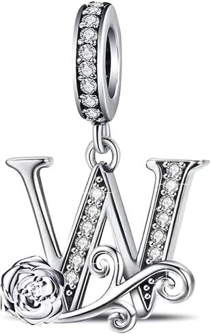 Lnqobu أكمل A ~ z alphabet Charm Letter Beads ، Solid 925 Sterling Silver with Cabic Stones Rose Charm يناسب أساور Pandora Women Getlace in Kuwait
