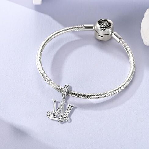 Lnqobu أكمل A ~ z alphabet Charm Letter Beads ، Solid 925 Sterling Silver with Cabic Stones Rose Charm يناسب أساور Pandora Women Getlace in Kuwait