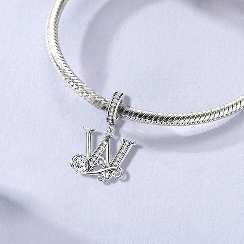 Lnqobu أكمل A ~ z alphabet Charm Letter Beads ، Solid 925 Sterling Silver with Cabic Stones Rose Charm يناسب أساور Pandora Women Getlace in Kuwait