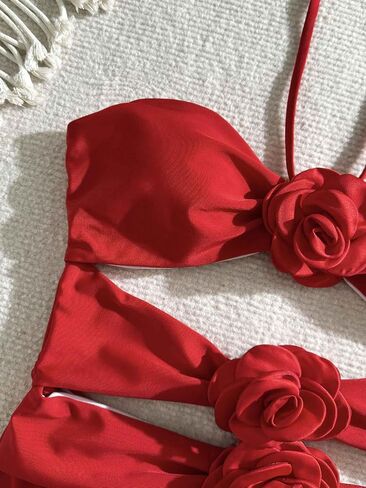 Women's One Piece Halter Top with Flower Decoration Bikini Sexy Bathing Swimsuits in Saudi Arabia