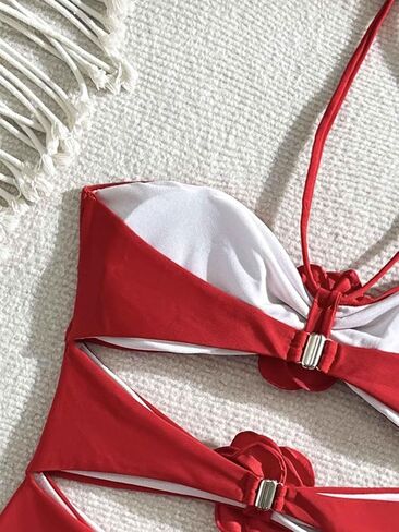 Women's One Piece Halter Top with Flower Decoration Bikini Sexy Bathing Swimsuits in Saudi Arabia
