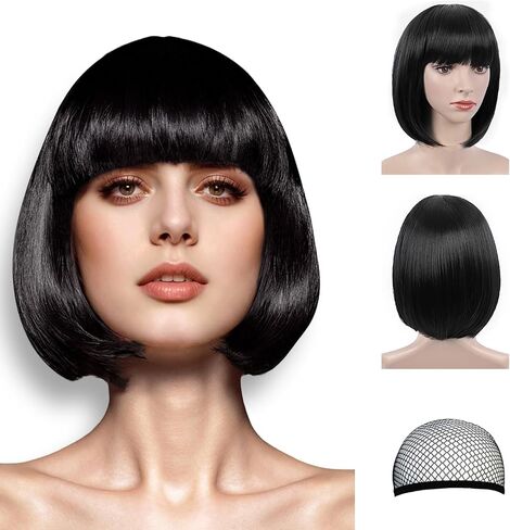 البوب الأسود بوب للنساء ، 10 "شعر صناعي مقاوم للحرارة ، الانفجارات المستقيمة ، ارتداء اليومية/الحزب (الأرجواني) in Kuwait