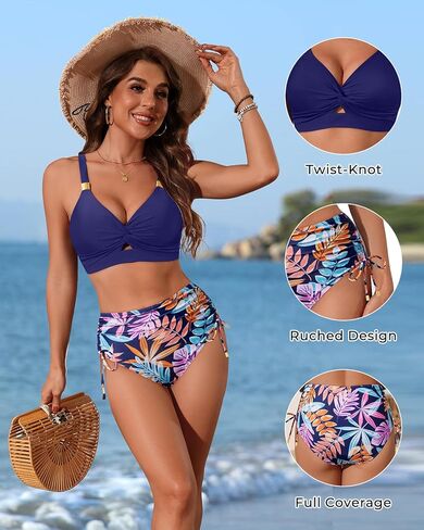 High Waisted Bikini - Two Piece Swimsuit for Women Tummy Control Modest Bathing Suit 2025 Cutout Twist Swimwear in Saudi Arabia