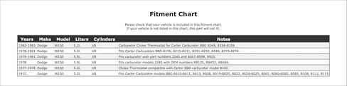 Carburetor choke thermostat متوافق مع Dodge W150 1983 1982 1981 1980 1979 1978 1977 P-1490714 in Saudi Arabia