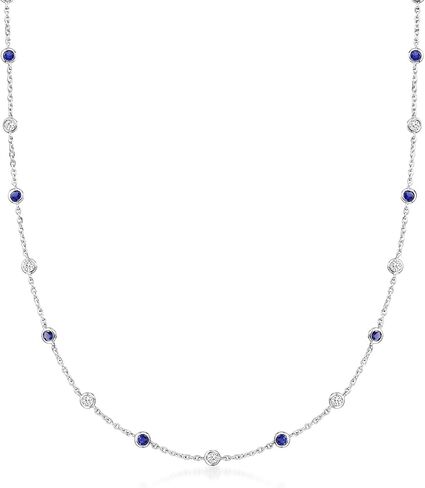 Ross-Simons 2.30 ct. t.w. CZ and 2.00 ct. t.w. Simulated Sapphire Station Necklace in Sterling Silver in Saudi Arabia